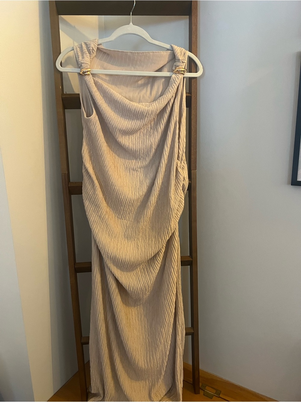 shein gold maxi dress | Dresses | Shein Cream Draped Sleeveless With Rings sage green